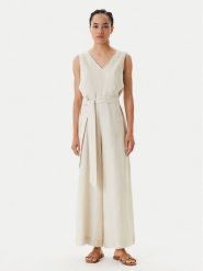 United Colors Of Benetton Kombinezon 4AGHDT00E Beżowy Wide Leg. Brązowe sukienki damskie United Colors Of Benetton, bez wzorów, ze lnu, bez ramiączek. Za 419.99 zł.