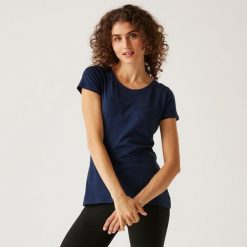 Carlie damska koszulka. Niebieskie bluzki damskie Regatta, l, bez wzorów, z bawełny, sportowe, bez kołnierzyka, bez ramiączek. Za 81.05 zł.