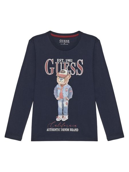 Guess Bluzka L5YI30 K8HM4 Granatowy Regular Fit. Niebieskie t-shirty i koszulki chłopięce Guess, z aplikacjami, z bawełny, bez kołnierzyka, bez ramiączek. Za 79.99 zł.