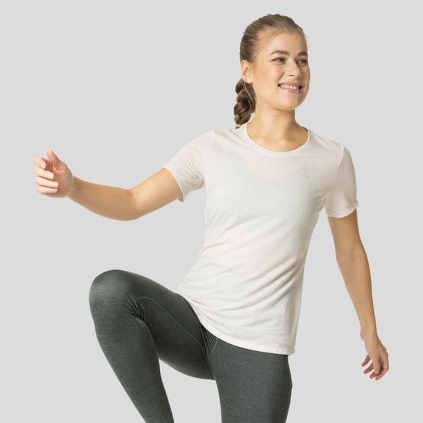 Koszulka tech. damska Odlo T-shirt crew neck ACTIVE 365 LINENCO. Żółte bluzki damskie ODLO, l, bez wzorów, bez kołnierzyka, bez ramiączek. Za 188.99 zł.