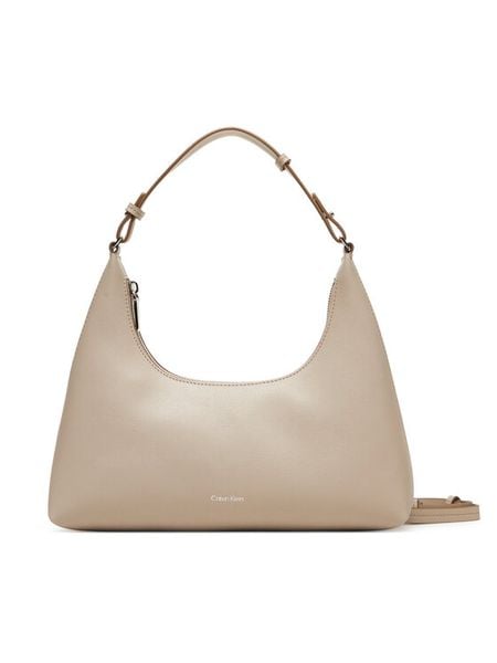 Calvin Klein Torebka Foil Logo Conv Shou?Lder Bag LV04F3272G Beżowy. Brązowe torebki klasyczne damskie Calvin Klein, ze skóry, bez dodatków. Za 279.99 zł.