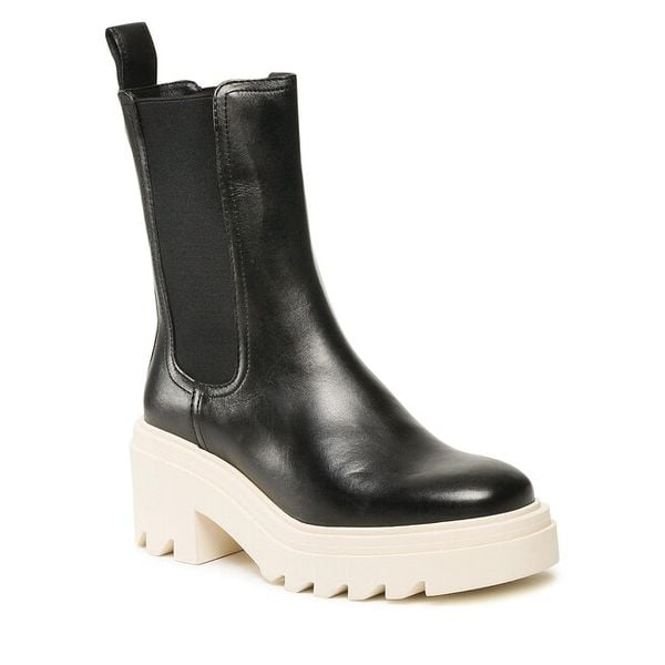 Botki GINO ROSSI. Czarne botki damskie Gino Rossi, bez obcasa, na słupku, bez zapięcia. Za 208.99 zł.