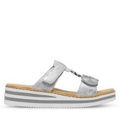 Klapki Rieker. Szare klapki damskie Rieker, bez wzorów, bez obcasa, bez zapięcia. Za 309.99 zł.