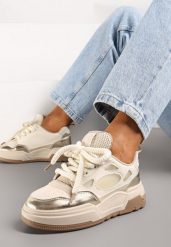 Beżowe Sneakersy na Niskiej Platformie z Grubymi Sznurowadłami Vansyla. Brązowe obuwie sportowe damskie Renee, bez zapięcia. Za 89.99 zł.