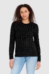 AERONAUTICA MILITARE Czarna welurowa bluza damska w wytłoczone logotypy. Czarne bluzy damskie Aeronautica Militare, s, bez wzorów, z poliesteru, bez kaptura. W wyprzedaży za 299.99 zł.