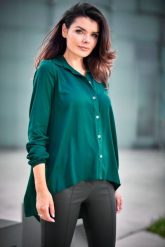 Elegancka Koszula z Dłuższym Tyłem - Zielona. Zielone koszule damskie Awama, l, bez wzorów, z elastanu, eleganckie, bez kołnierzyka, bez ramiączek. Za 238.90 zł.