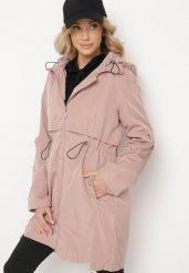 Różowa Kurtka Parka Ściągana w Talii z Odpinanym Kapturem Milabra. Czerwone kurtki damskie Born2be, l, bez wzorów, z materiału. Za 199.99 zł.