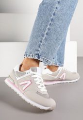 Beżowo-Szare Sneakersy z Geometrycznym Wzorem Rilanea. Brązowe obuwie sportowe damskie Born2be, z jeansu, bez zapięcia. Za 109.99 zł.