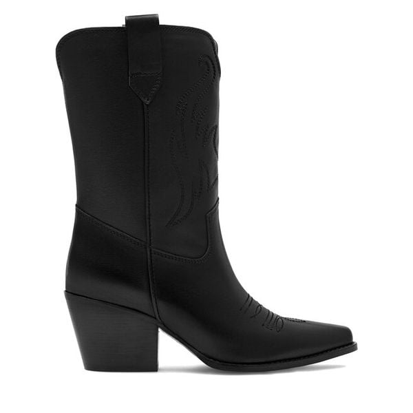 Kowbojki Badura. Czarne botki damskie Badura, bez obcasa, na słupku, bez zapięcia. Za 269.99 zł.