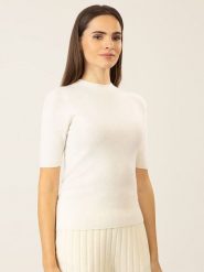 APART Wełniana koszulka w kolorze kremowym rozmiar: L. Brązowe koszulki damskie Apart, l, bez wzorów, z wełny, bez kołnierzyka, bez ramiączek. Za 205.45 zł.