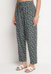 Zielono-Czarne Wiskozowe Spodnie z Wysokim Stanem w Kwiaty Liorelle. Zielone spodnie materiałowe damskie Born2be, bez wzorów, z jeansu. Za 34.99 zł.