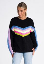 Czarny Nowoczesny Oversizowy Sweter w Paski. Czarne swetry klasyczne damskie Figl, uniwersalny, z materiału, bez kołnierzyka. Za 232.90 zł.