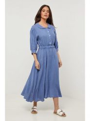 Rodier Lin Lniana sukienka w kolorze błękitnym rozmiar: XL/XXL. Niebieskie sukienki damskie Rodier Lin, bez wzorów, ze lnu, bez ramiączek. Za 206.91 zł.