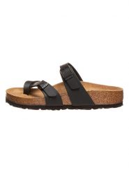 Birkenstock Japonki "Mayari" w kolorze czarnym rozmiar: 36. Czarne klapki damskie Birkenstock, bez wzorów, z otwartym noskiem, bez obcasa, bez zapięcia. Za 338.21 zł.