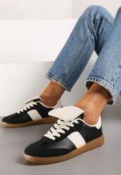 Czarne Sneakersy na Płaskiej Podeszwie z Wywiniętym Językiem Felilora. Czarne obuwie sportowe damskie Born2be, z jeansu, bez zapięcia. Za 84.99 zł.
