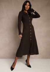 Brązowa Sweterkowa Sukienka z Wiskozy Ozdobiona Guzikami Zozeria. Brązowe sukienki damskie Renee, bez wzorów, z wiskozy, eleganckie, bez ramiączek. Za 159.99 zł.