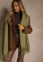 Ciemnobeżowy Szalik Ozdobiony Frędzlami Esalirea. Brązowe szaliki damskie Renee, na jesień, bez wzorów. Za 44.99 zł.