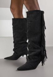 Czarne Kozaki Boho na Szpilce z Frędzlami Mevellana. Czarne kozaki damskie Born2be, z jeansu, bez obcasa, na obcasie, bez zapięcia. Za 189.99 zł.
