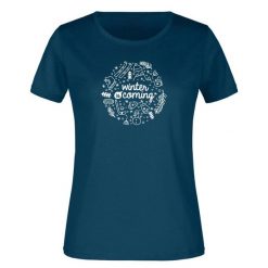 Damska koszulka James & Nicholson Winter Petrol, 100% bawełna, M. Niebieskie bluzki damskie ZIROOX, m, bez wzorów, z bawełny, bez kołnierzyka, bez ramiączek. Za 134.99 zł.