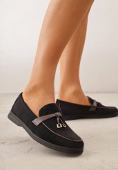 Czarne Mokasyny VICES z Imitacji Zamszu z Wkładką ze Skóry Naturalnej Dispova. Czarne mokasyny damskie Renee, z jeansu, bez obcasa. Za 89.99 zł.