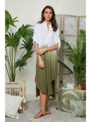 Lin Passion Lniana sukienka w kolorze khaki rozmiar: 38/40. Brązowe sukienki damskie Lin Passion, bez wzorów, ze lnu, klasyczne, bez ramiączek. Za 308.45 zł.
