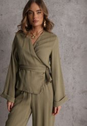 Zielona Wiskozowa Bluzka z Kopertowym Dekoltem i Wiązaniem z Boku Velarila. Zielone bluzki damskie Renee, l, bez wzorów, z materiału, bez kołnierzyka, bez ramiączek. Za 149.99 zł.