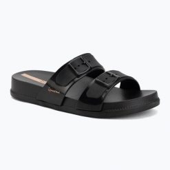 Klapki damskie Ipanema Leme Slide. Czarne klapki damskie Ipanema, bez wzorów, z materiału, bez obcasa, bez zapięcia. Za 94.99 zł.