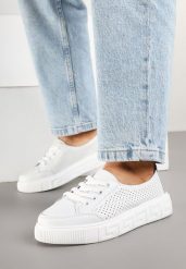Białe Sneakersy Skórzane z Drobną Perforacją Garinea. Białe obuwie sportowe damskie Born2be, z jeansu, bez zapięcia. Za 119.99 zł.