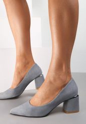 Szare Czółenka Sireirene. Szare czółenka damskie Renee, bez wzorów, bez obcasa, na słupku. Za 74.99 zł.