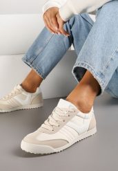 Beżowe Sneakersy Typu Tenisówki z Kontrastowymi Wstawkami Feladith. Brązowe obuwie sportowe damskie Renee, z jeansu, bez zapięcia, na golfa. Za 69.99 zł.