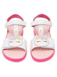 Geox Sandały J Sandal Joyfoot Gir J65P1C 000HH C1441 M Biały. Białe sandały dziewczęce Geox, ze skóry, bez obcasa, bez zapięcia. Za 209.99 zł.