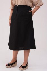 Czarna lniana spódnica Lena PLUS SIZE OVERSIZE XXL. Czarne spódnice damskie Moda Size Plus Iwanek, na co dzień, l, bez wzorów, ze lnu, eleganckie, midi. Za 349.90 zł.