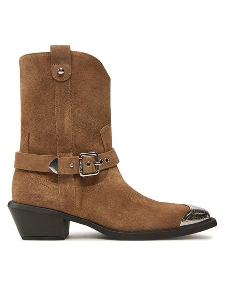 PINKO Kowbojki Tex 08 SD0197P002 Brązowy. Brązowe botki damskie Pinko, ze skóry, bez obcasa, na płaskiej podeszwie, bez zapięcia. Za 1,189.00 zł.