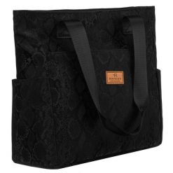 Czarny shopper damski z poliestru zawieszony na wygodnych uchwytach Rovicky R-TZ-01. Czarne shopper bag ROVICKY, bez wzorów, bez dodatków. Za 49.99 zł.
