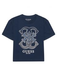 Guess T-Shirt J6RI28 K6YW4 Granatowy Regular Fit. Niebieskie koszulki i t-shirty dziewczęce Guess, z aplikacjami, z bawełny, bez kołnierzyka, bez ramiączek. Za 119.99 zł.