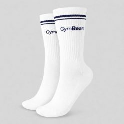 Skarpety unisex fitness 3/4 Crew. Białe skarpetki damskie GYMBEAM, z aplikacjami, z bawełny. Za 17.90 zł.