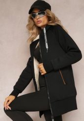 Czarna Bluza ze Sztucznym Futerkiem i Kapturem oraz Kieszeniami Creactia. Czarne bluzy damskie Renee, l, bez wzorów, z futra. Za 119.99 zł.