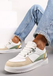 Biało-Beżowe Sneakersy z Metaliczną Wstawką na Podeszwie Giacobbe. Czerwone obuwie sportowe damskie Renee, z materiału, bez zapięcia. Za 79.99 zł.