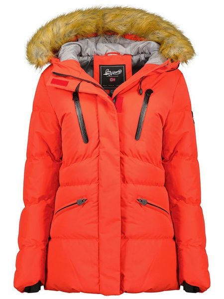 Geographical Norway Kurtka zimowa "Crown" w kolorze czerwonym rozmiar: XL. Czerwone kurtki damskie Geographical Norway, na zimę, xl, bez wzorów, z puchu, bez kaptura. Za 262.29 zł.