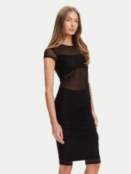 Guess Sukienka koktajlowa W5YK66 KBAH2 Czarny Regular Fit. Czarne sukienki damskie Guess, z aplikacjami, z syntetyku, wizytowe, bez ramiączek. Za 399.99 zł.