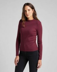 DAMSKA KOSZULKA LEE HIGH NECK LS RIB TEE RED OCHRE L44DPHOE 112109823. Brązowe koszulki damskie Lee, l, bez wzorów, bez kołnierzyka, bez ramiączek. W wyprzedaży za 49.99 zł.