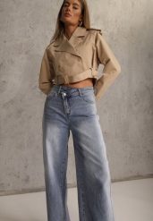 Niebieskie Jeansy High Waist Balloon z Bawełny z Asymetrycznym Zapięciem Myrea. Niebieskie jeansy damskie Renee, z podwyższonym stanem. Za 119.99 zł.