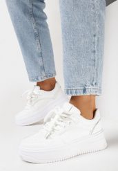 Białe Sneakersy na Grubej Podeszwie z Metalicznymi Wstawkami Atilem. Białe obuwie sportowe damskie Born2be, bez zapięcia. Za 79.99 zł.