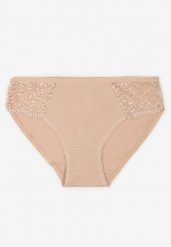 Beżowe Bawełniane Majtki Figi o Klasycznym Fasonie Venalice. Brązowe figi Renee, z aplikacjami, z bawełny. Za 9.99 zł.