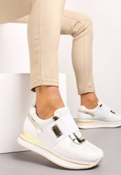 Białe Sneakersy na Grubej Podeszwie z Ozdobną Gumką Iivonen. Białe obuwie sportowe damskie Renee, bez zapięcia. Za 109.99 zł.