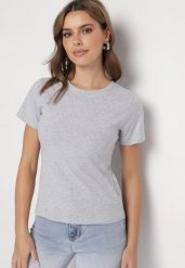 Szary Klasyczny T-shirt z Bawełny Lorali. Szare t-shirty damskie Born2be, m, bez wzorów, z bawełny, bez kołnierzyka. Za 29.99 zł.