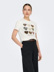 ONLY Koszulka w kolorze kremowym rozmiar: L. Brązowe bluzki damskie Only, l, bez wzorów, z bawełny, bez kołnierzyka, bez ramiączek. Za 43.99 zł.