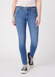 DAMSKIE SPODNIE JEANSOWE WRANGLER SKINNY WONDER BLUES W28K-KR-25M 112128292. Rurki damskie Wrangler, bez wzorów, z jeansu. Za 209.99 zł.