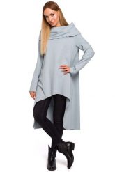 Szara Asymetryczna Tunika z Wywijanym Kołnierzem. Szare sukienki damskie MOE, bez wzorów, z bawełny, bez ramiączek. Za 223.90 zł.