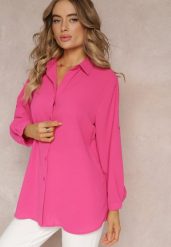 Fuksjowa Koszula z Kołnierzem i Długimi Rękawami na Guzik Henvia. Czerwone koszule damskie Renee, plus size, bez wzorów, bez kołnierzyka, plus size, bez ramiączek. Za 59.99 zł.